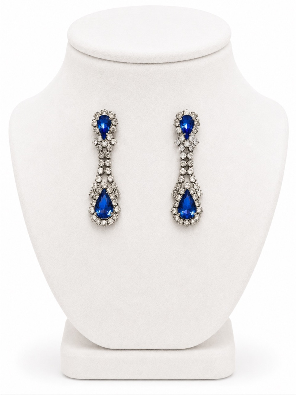 Royal Blue Teardrop Crystal Rhinestone Statement Drop Earrings